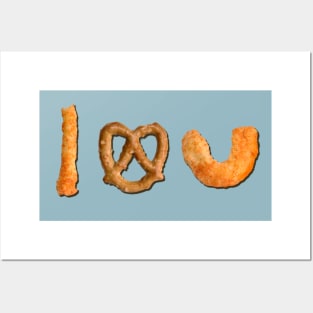 I Love You Text Cheese Snack and Pretzel Posters and Art